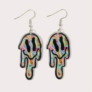 Rainbow melting happy face earrings